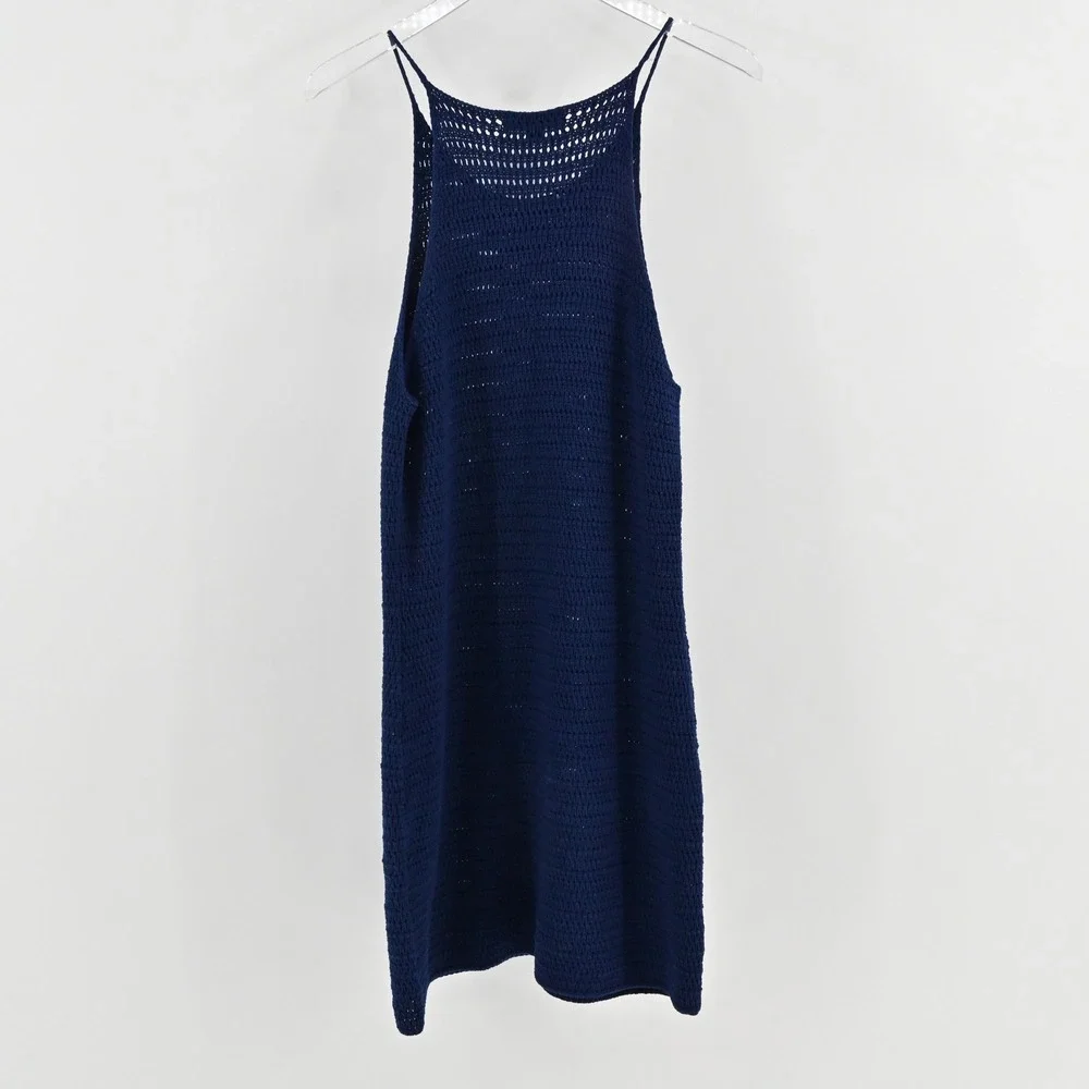 Banana Republic Crochet Knit Dress Size M Navy Blue Sleeveless Boho Vacation NWT